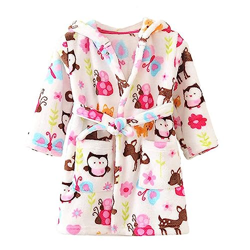 JZLPIN Unisex Baby Mit Kapuze Bademantel Kinder Flanell Pyjama Morgenmantel zum Jungen Mädchen Eule 120 von JZLPIN