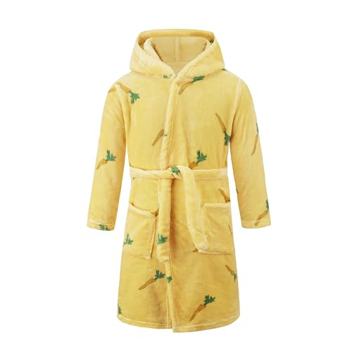 JZLPIN Unisex Baby Mit Kapuze Bademantel Kinder Flanell Pyjama Morgenmantel zum Jungen Mädchen Gelb 6 Jahre von JZLPIN