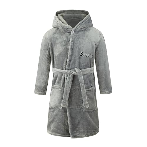 JZLPIN Unisex Baby Mit Kapuze Bademantel Kinder Flanell Pyjama Morgenmantel zum Jungen Mädchen Grau 5 Jahre von JZLPIN