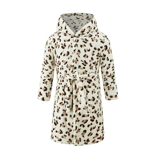 JZLPIN Unisex Baby Mit Kapuze Bademantel Kinder Flanell Pyjama Morgenmantel zum Jungen Mädchen Kaffee Leopard 6 Jahre von JZLPIN