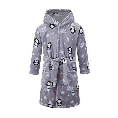 JZLPIN Unisex Baby Mit Kapuze Bademantel Kinder Flanell Pyjama Morgenmantel zum Jungen Mädchen Nachtwäsche Grau1 3 Jahre von JZLPIN