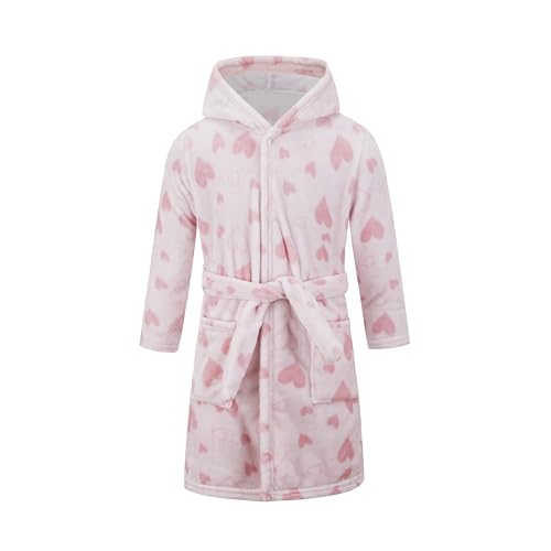 JZLPIN Unisex Baby Mit Kapuze Bademantel Kinder Flanell Pyjama Morgenmantel zum Jungen Mädchen Nachtwäsche Rosa Herz 4 Jahre von JZLPIN