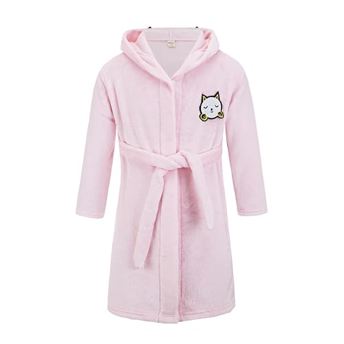 JZLPIN Unisex Baby Mit Kapuze Bademantel Kinder Flanell Pyjama Morgenmantel zum Jungen Mädchen Nachtwäsche Rosa Katze 6 Jahre von JZLPIN