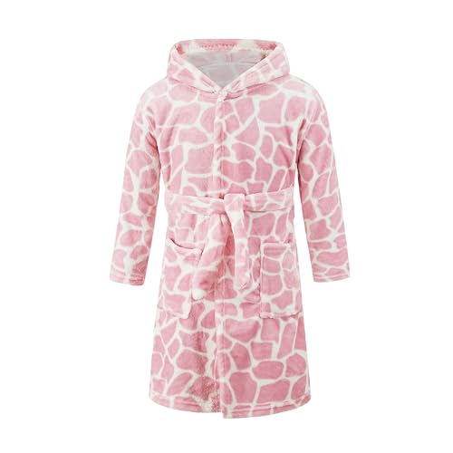 JZLPIN Unisex Baby Mit Kapuze Bademantel Kinder Flanell Pyjama Morgenmantel zum Jungen Mädchen Rosa 6 Jahre von JZLPIN