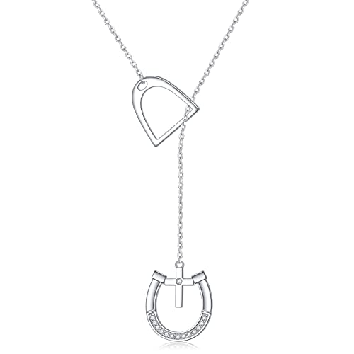 S925 Sterling Silber Lucky Horseshoe Halskette Lariat Horse Stirrup mit Kreuz Schmuck Geschenk für Frauen Erwachsene S925 Sterling Silber Lucky Horseshoe Halskette Lariat Horse Stirrup mit Kreuz Schmuck Geschenk für Frauen Erwachsene von JZMSJF