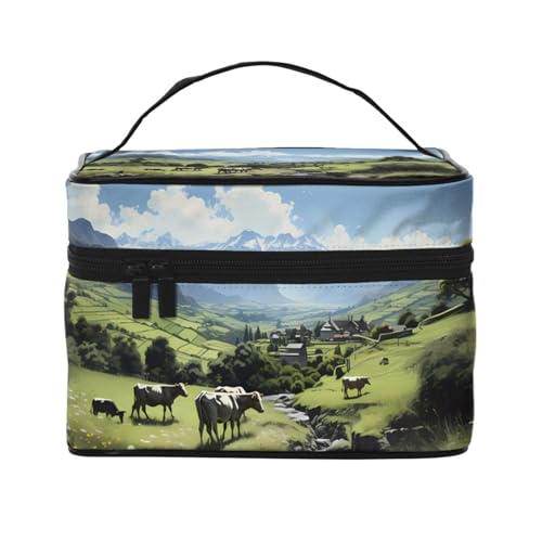 JZQZH Alpine Farm Kuhe tragbare Kosmetiktasche, personalisierter Aufbewahrungs-Organizer für Reisen, Camping, Hotels und Fernreisen von JZQZH