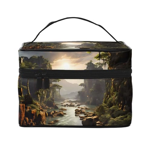 JZQZH Berge und Flüsse, tragbare Kosmetiktasche, personalisierter Aufbewahrungs-Organizer für Reisen, Camping, Hotels und Fernreisen von JZQZH