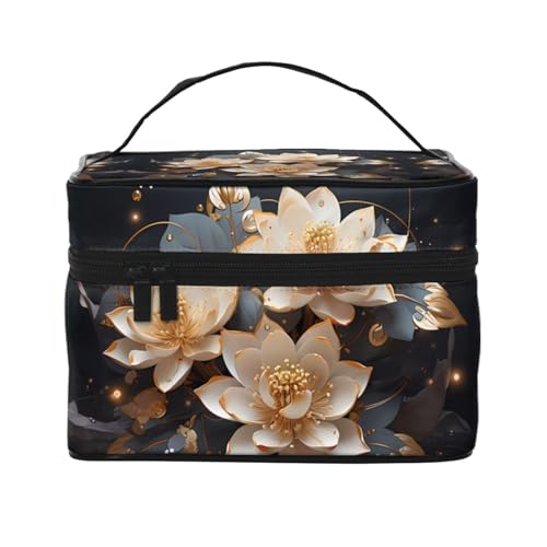 JZQZH Bohemian Golden Lotus tragbare Kosmetiktasche, personalisierter Aufbewahrungs-Organizer für Reisen, Camping, Hotels und Fernreisen von JZQZH