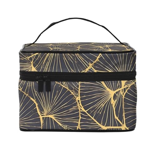 JZQZH Golden Leaf tragbare Kosmetiktasche, personalisierter Aufbewahrungs-Organizer für Reisen, Camping, Hotels und lange Reisen von JZQZH