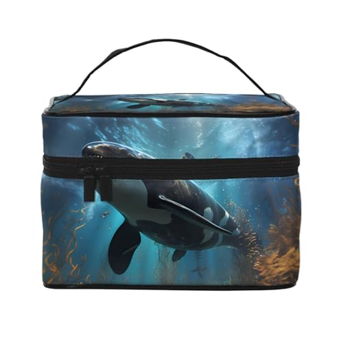 JZQZH Große Killerwale tragbare Kosmetiktasche, personalisierter Aufbewahrungs-Organizer für Reisen, Camping, Hotels und Fernreisen von JZQZH