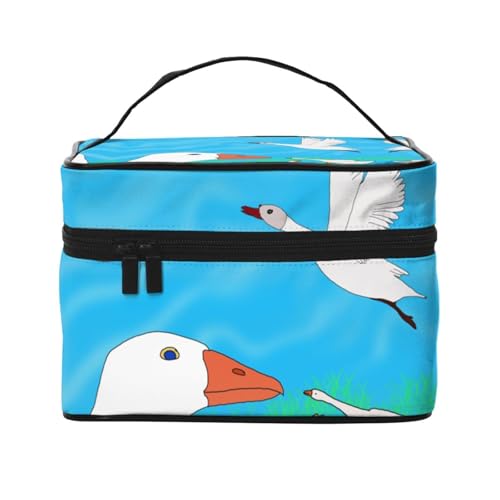 JZQZH Happy White Goose tragbare Kosmetiktasche, personalisierter Aufbewahrungs-Organizer für Reisen, Camping, Hotels und Fernreisen von JZQZH