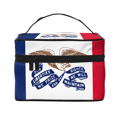 JZQZH Iowa tragbare Kosmetiktasche mit Staatsflagge, personalisierter Aufbewahrungs-Organizer für Reisen, Camping, Hotels und Fernreisen von JZQZH