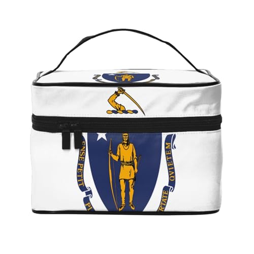 JZQZH Massachusetts tragbare Kosmetiktasche mit Staatsflagge, personalisierter Aufbewahrungs-Organizer für Reisen, Camping, Hotels und Fernreisen von JZQZH
