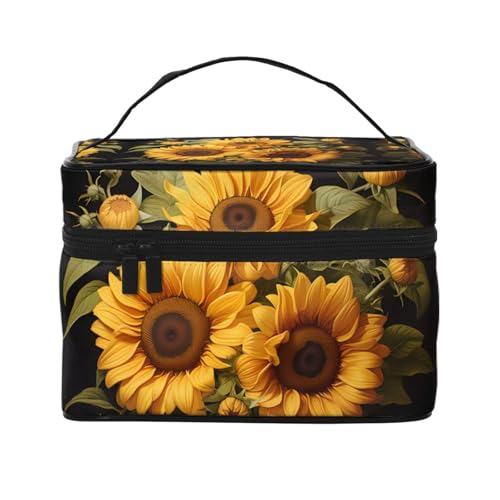 JZQZH Mit der gelben Sonnenblume tragbare Kosmetiktasche, personalisierter Aufbewahrungs-Organizer für Reisen, Camping, Hotels und Fernreisen von JZQZH