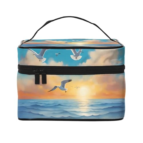 JZQZH Möwen am Meer, tragbare Kosmetiktasche, personalisierter Aufbewahrungs-Organizer für Reisen, Camping, Hotels und Fernreisen von JZQZH