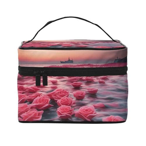 JZQZH Roses by the Sea Tragbare Kosmetiktasche, personalisierter Aufbewahrungs-Organizer für Reisen, Camping, Hotels und Fernreisen von JZQZH