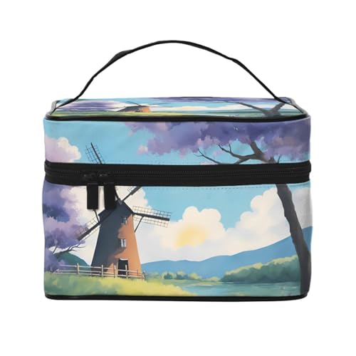 JZQZH Schöne Fluss-Windmühle, tragbare Kosmetiktasche, personalisierter Aufbewahrungs-Organizer für Reisen, Camping, Hotels und Fernreisen von JZQZH