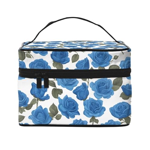 JZQZH Schöne blaue Rosen, tragbare Kosmetiktasche, personalisierter Aufbewahrungs-Organizer für Reisen, Camping, Hotels und lange Reisen von JZQZH