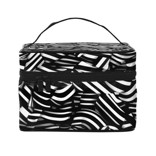 JZQZH Schwarze und weiße Linien, tragbare Kosmetiktasche, personalisierter Aufbewahrungs-Organizer für Reisen, Camping, Hotels und Fernreisen von JZQZH