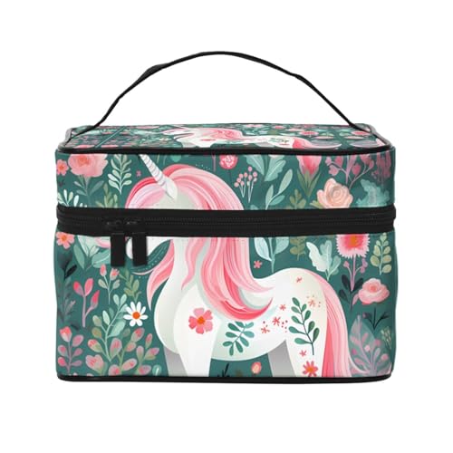 JZQZH Tragbare Kosmetiktasche mit Einhorn mit rosa Haaren, personalisierter Aufbewahrungs-Organizer für Reisen, Camping, Hotels und Fernreisen von JZQZH