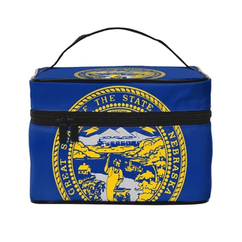 JZQZH Tragbare Kosmetiktasche mit Nebraska-Flagge, personalisierter Aufbewahrungs-Organizer für Reisen, Camping, Hotels und Fernreisen von JZQZH