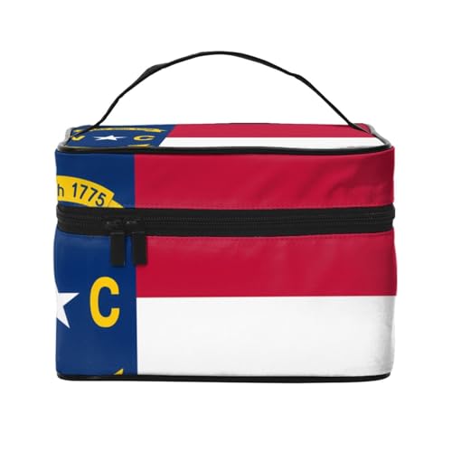 JZQZH Tragbare Kosmetiktasche mit Nord-Dakota-Flagge, personalisierter Aufbewahrungs-Organizer für Reisen, Camping, Hotels und Fernreisen von JZQZH