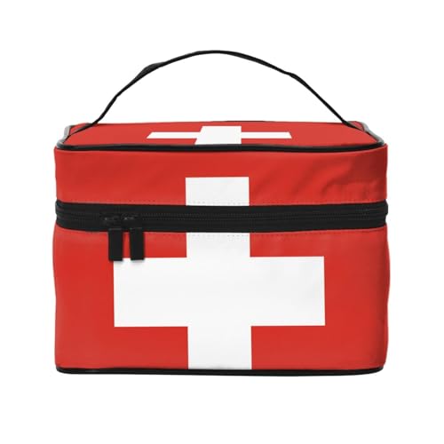 JZQZH Tragbare Kosmetiktasche mit Schweizer Flagge, personalisierter Aufbewahrungs-Organizer für Reisen, Camping, Hotels und Fernreisen von JZQZH