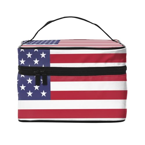 JZQZH Tragbare Kosmetiktasche mit amerikanischer Flagge, personalisierter Aufbewahrungs-Organizer für Reisen, Camping, Hotels und Fernreisen von JZQZH