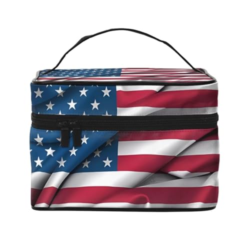 JZQZH Tragbare Kosmetiktasche mit amerikanischer Flagge, personalisierter Aufbewahrungs-Organizer für Reisen, Camping, Hotels und lange Reisen von JZQZH