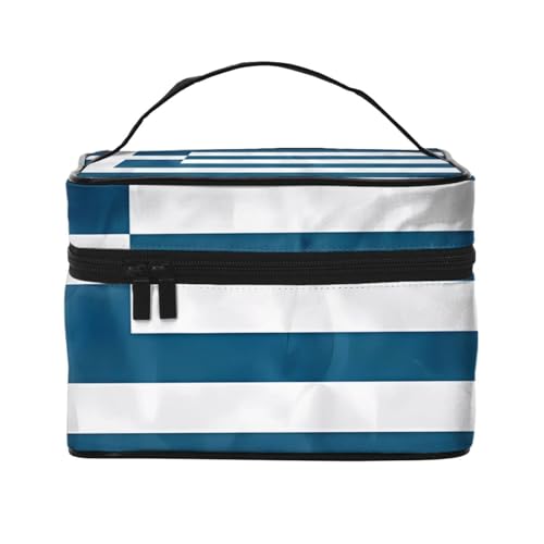 JZQZH Tragbare Kosmetiktasche mit griechischer Flagge, personalisierter Aufbewahrungs-Organizer für Reisen, Camping, Hotels und Fernreisen von JZQZH