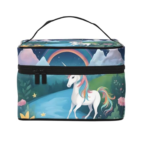 JZQZH Tragbare Kosmetiktasche mit laufenden Einhörnern, personalisierter Aufbewahrungs-Organizer für Reisen, Camping, Hotels und Fernreisen von JZQZH