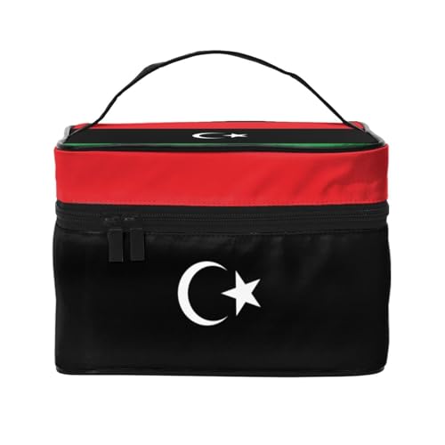 JZQZH Tragbare Kosmetiktasche mit libyscher Flagge, personalisierter Aufbewahrungs-Organizer für Reisen, Camping, Hotels und Fernreisen von JZQZH
