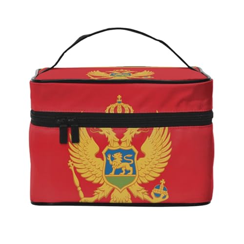 JZQZH Tragbare Kosmetiktasche mit montenegrinischer Flagge, personalisierter Aufbewahrungs-Organizer für Reisen, Camping, Hotels und Fernreisen von JZQZH
