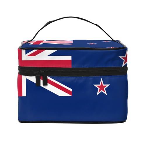 JZQZH Tragbare Kosmetiktasche mit neuseeländischer Flagge, personalisierter Aufbewahrungs-Organizer für Reisen, Camping, Hotels und Fernreisen von JZQZH