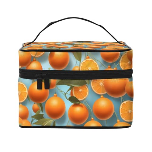 JZQZH Tragbare Kosmetiktasche mit vielen köstlichen Orangen, personalisierter Aufbewahrungs-Organizer für Reisen, Camping, Hotels und Fernreisen von JZQZH