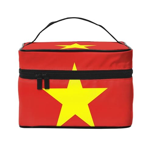 JZQZH Tragbare Kosmetiktasche mit vietnamesischer Flagge, personalisierter Aufbewahrungs-Organizer für Reisen, Camping, Hotels und Fernreisen von JZQZH
