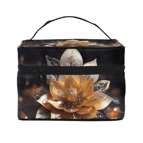 JZQZH Tragbare Kosmetiktasche mit weißer zarter Lotusblüte, personalisierter Aufbewahrungs-Organizer für Reisen, Camping, Hotels und lange Reisen von JZQZH