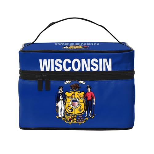JZQZH Wisconsin tragbare Kosmetiktasche mit Staatsflagge, personalisierter Aufbewahrungs-Organizer für Reisen, Camping, Hotels und Fernreisen von JZQZH