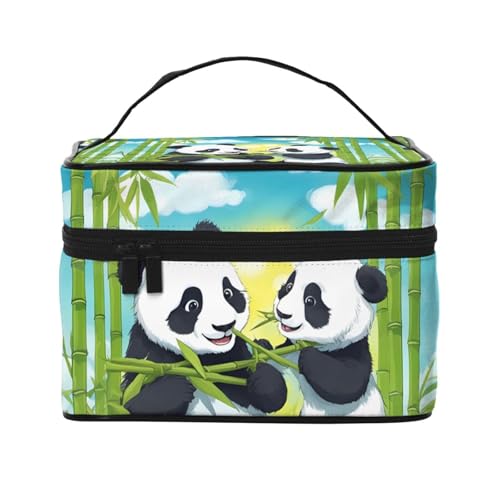 JZQZH Zwei glückliche Pandas tragbare Kosmetiktasche, personalisierter Aufbewahrungs-Organizer für Reisen, Camping, Hotels und Fernreisen von JZQZH