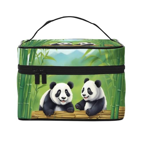 JZQZH Zwei niedliche Pandas tragbare Kosmetiktasche, personalisierter Aufbewahrungs-Organizer für Reisen, Camping, Hotels und Fernreisen von JZQZH