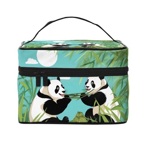 JZQZH Zwei süße große Pandas, tragbare Kosmetiktasche, personalisierter Aufbewahrungs-Organizer für Reisen, Camping, Hotels und Fernreisen von JZQZH