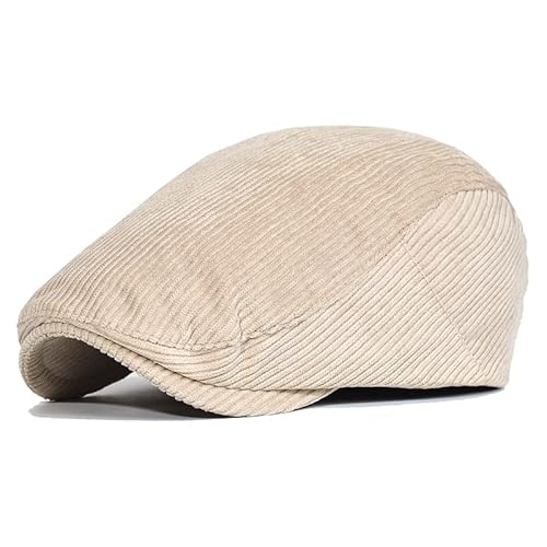 JZTDYPP Schiebermütze Herren Herbst Und Winter Kamel Cord Mann Ivy Cap Papa Casual Newsboy Entenschnabel Hut Frauen Große Größe Baskenmütze 56-60 cm, Beige, 56-60 cm von JZTDYPP