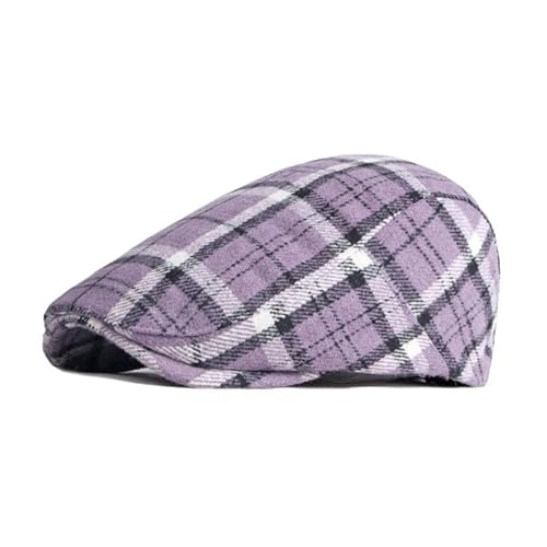 JZTDYPP Schiebermütze Herren Herbst Winter Polyester Plaid Newsboy Caps Flache Schirmmütze Entenschnabelmütze Männer Und Frauen Maler Baskenmütze Hüte,Lila,55-60Cm von JZTDYPP
