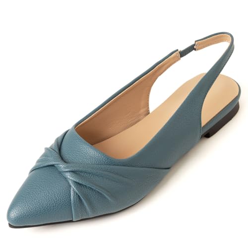 Damen Braut Spitz - Zehen Flache Schuhe Elastischer Slingback Hochzeitsschuhe Slip - Auf Niedrigen Blockabsätzen,Blue Green,41 EU von JZWBLDS