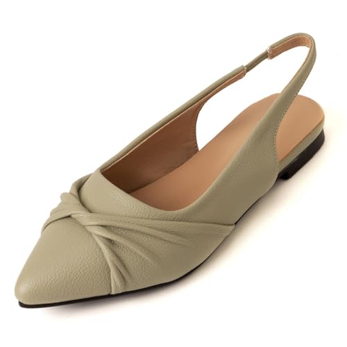 Damen Braut Spitz - Zehen Flache Schuhe Elastischer Slingback Hochzeitsschuhe Slip - Auf Niedrigen Blockabsätzen,Bronze,36 EU von JZWBLDS