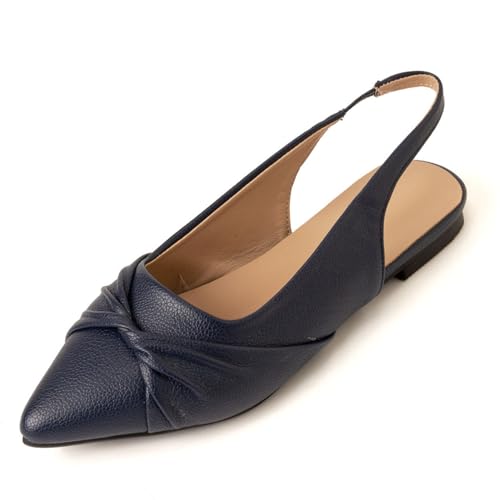 Damen Braut Spitz - Zehen Flache Schuhe Elastischer Slingback Hochzeitsschuhe Slip - Auf Niedrigen Blockabsätzen,Dark Blue,47 EU von JZWBLDS