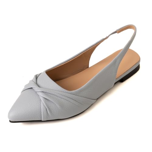 Damen Braut Spitz - Zehen Flache Schuhe Elastischer Slingback Hochzeitsschuhe Slip - Auf Niedrigen Blockabsätzen,Grau,43 EU Damen Braut Spitz - Zehen Flache Schuhe Elastischer Slingback Hochzeitsschuhe Slip - Auf Niedrigen Blockabsätzen,Grau,43 EU von JZWBLDS