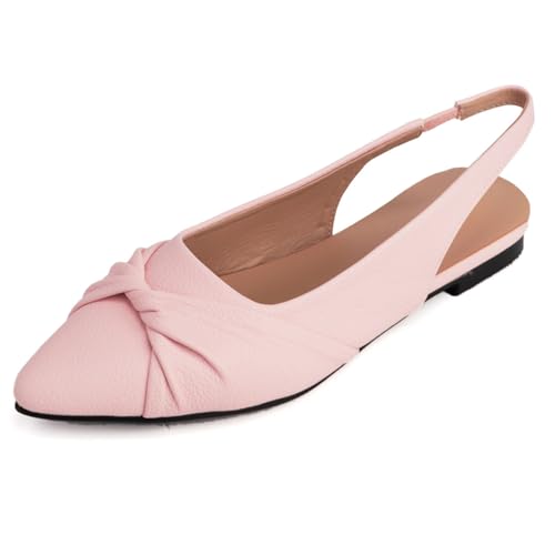 Damen Braut Spitz - Zehen Flache Schuhe Elastischer Slingback Hochzeitsschuhe Slip - Auf Niedrigen Blockabsätzen,Rosa,44 EU von JZWBLDS