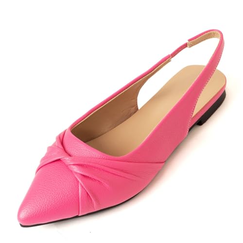 Damen Braut Spitz - Zehen Flache Schuhe Elastischer Slingback Hochzeitsschuhe Slip - Auf Niedrigen Blockabsätzen,Rose red,42 EU von JZWBLDS