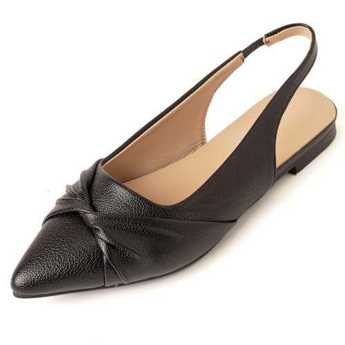Damen Braut Spitz - Zehen Flache Schuhe Elastischer Slingback Hochzeitsschuhe Slip - Auf Niedrigen Blockabsätzen,Schwarz,34 EU von JZWBLDS